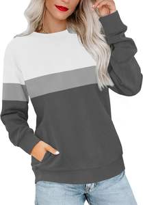 <b>Grey</b> Crewneck Fall Streetwear <b>Sweatshirts</b> for Women Trendy Plain Long Sleeve Pullover Tops with Pockets Front Logo 100% Cotton - Product Image 5