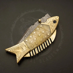 Couteau à poisson pliant en acier Damas de haute qualité avec manche confortable en os de chameau, prise en main solide, couteau de camping personnalisable - Product Image 4