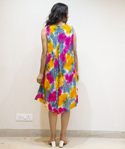 ชุดเดรสผ้าเรยอนหลากสีสดใสและสดชื่นสำหรับผู้หญิงชุดเดรสคอกลมแขนสั้นสำหรับใส่ฤดูร้อนและชายหาด - Product Image 2