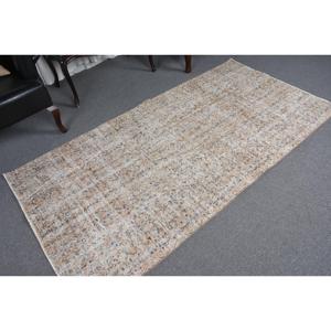 3.7x7.3 ft Area Turkish Rug, Vintage Rug, <b>Brown</b> Blue Solid <b>Wool</b> Rug - Product Image 5