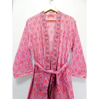 Peignoir Kimono Long en Coton à Col en V Taille Haute Imprimé Floral à Séchage Rapide Doux et Respirant pour Femme