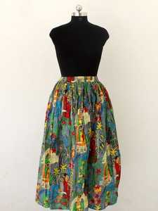 กระโปรงพิมพ์ลายบล็อกทำมือสำหรับผู้หญิงชุดชายหาดผ้าฝ้ายออร์แกนิคเอวธรรมชาติแบบพันรอบระบายอากาศได้ - Product Image 2