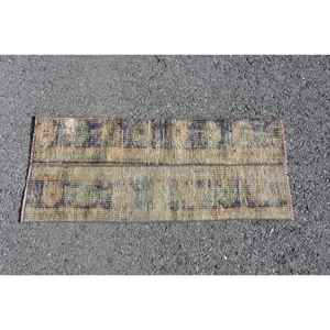 Alfombra Turca Vintage, Alfombra Pequeña de 1.4x3.2 pies, Alfombra con Estampado Animal Azul Verde - Product Image 3