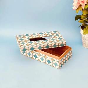 Soporte de caja de pañuelos impreso de madera artística con motivos étnicos indios para accesorios de habitación de hotel de lujo al precio más barato - Product Image 2