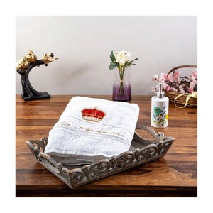 Couronne royale rouge motif brodé rapide Golf blanc ultra absorbé 100% pur coton GOTS usine directe serviettes de bain en lin - Product Image 1