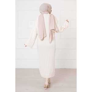 Robe longue décontractée d'été en tricot tressé écru, coupe crayon droite, technique crochetée, style soirée sexy, motif rayé, ODM - Product Image 4