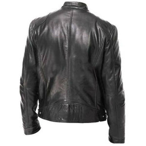 Standing Collar <b>Punk</b> Leather <b>Jacket</b> for Men Winter Business Zipper Leather <b>Jacket</b> Winter Black Racing Leather <b>jacket</b> for men - Product Image 3