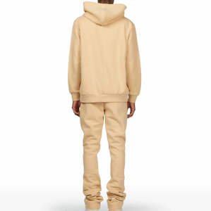 Ensemble Streetwear personnalisé pour hommes, sweat à capuche graphique beige et pantalon de survêtement avec visage futuriste et flamme bleue - Product Image 6