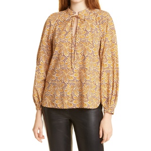 Camicetta in Chiffon con Stampa Floreale Bohémien di Rebecca Taylor, Design Astratto Fleur Marig, Colletto con Fiocco, Taglia 12 - Per Primavera/Estate - Product Image 1