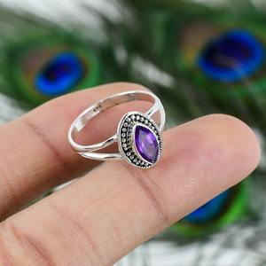 Mejor diseñador clásico hecho a mano amatista piedra preciosa cabujón anillo 925 sólida plata esterlina 925 estampado moda anillo de plata joyería - Product Image 3