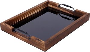 Élégant plateau de service en verre en bois pour le thé, le café, les collations et les desserts rehaussent la touche rustique de la ferme dans la cuisine et la salle à manger - Product Image 4