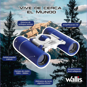 Binoculares Compactos Wallis 8x21mm Azul/Plateado Modelo BI270210 para Observación en Exteriores - Product Image 6