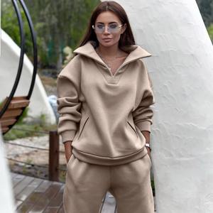 Sudadera de lana de invierno a la moda para mujer, chándal con capucha, conjuntos de dos piezas para mujer, ropa de calle informal 2024, pantalones largos, traje deportivo - Product Image 2
