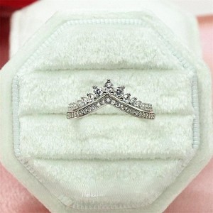 925 argent Sterling laboratoire créé diamant Wishbone couronne bague de fiançailles princesse conte de fées bijoux empilable cadeau délicat pour elle - Product Image 2