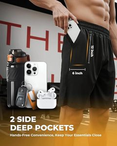 Shorts de sport d'été pour homme, shorts de sport doux et respirants, shorts décontractés fins gris et noir, classiques avec deux poches latérales profondes. - Product Image 5