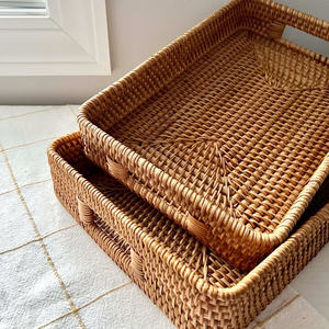 Plateau en rotin naturel fait main pour la décoration de la maison, plateau de service le plus vendu fabriqué au Vietnam au meilleur prix - Product Image 3