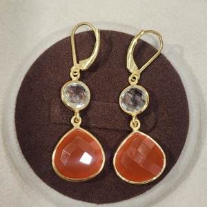 Pendientes colgantes de amatista verde y cornalina con corte de lágrima de Plata de Ley 925, estilo clásico hecho a mano chapado en oro Natural - Product Image 5