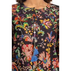 Conjunto de Dos Piezas de Chifón Negro para Mujer, Estilo Bohemio, Estampado, Sin Cuello, con Mangas Tres Cuartos, Talla XS/XS - Product Image 2