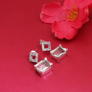 "Gold Plated <b>925</b> <b>Silver</b> Cubic Zirconia Drop <b>Earrings</b> for Women's Elegant Wedding Gift" - Product Image 3