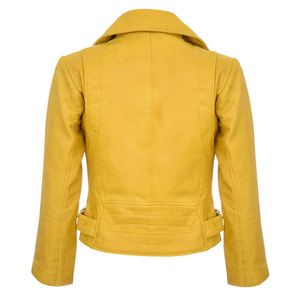2026 New Yellow PU Leather Moto <b>Jacket</b> Stand Collar Zipper Closure Full Sleeve Short Length Women'<b>s</b> Autumn Wear - Product Image 3