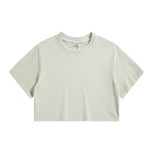 2023 verano 100% Camiseta de algodón Mujer Color sólido suave camisetas femeninas Casual de gran tamaño liso manga corta mujeres Crop Tops camisetas - Product Image 6