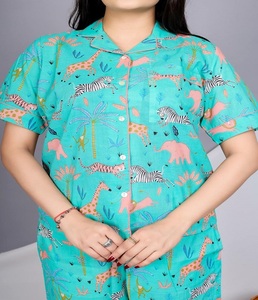 New Design Floral Cotton Pajama Set for <b>Women</b> with Frill Bottom <b>Pants</b> and Button Shirt Top for Sleepwear and Homewear Clothing - Product Image 3