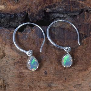 Ethiopian <b>Opal</b> Hoop Drop <b>Earrings</b> Handmade Sterling Silver Jewelry October Birthstone Wedding Gift Women Featuring Natural Stone - Product Image 1