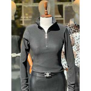 Blusa de Manga Larga con Cuello Medio Alto y Cierre de Cremallera, Diseño Sencillo de Tejido Ottoman - Product Image 2