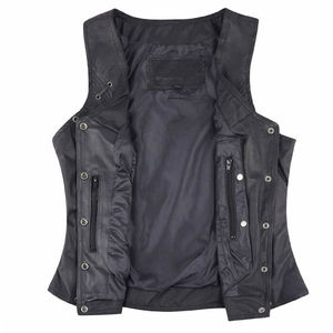 Gilet de moto en cuir véritable pour femme, imperméable, écologique, design personnalisé réglable, col en V, sans manches, gilet de motard - Product Image 3