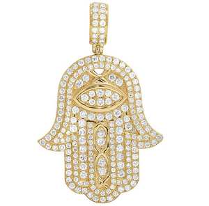 Colgante de Mano de Hamsa con Diamantes Engastados de 4.0 Ct, Oro Amarillo de 14k con Baño de Rodio, Joyería Hip Hop Personalizada para Hombre - Product Image 1