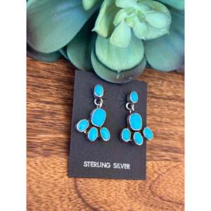 Boucles d'oreilles pendantes vintage en argent sterling et turquoise Sleeping Beauty de Navajo - Product Image 3