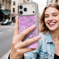Coque de téléphone de luxe rose scintillante avec papillon et fleur pour iPhone 12 13 14 15 16 17 Pro Max, antichoc en TPU avec effet sable mouvant
