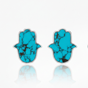 Boucles d'oreilles clous en argent sterling 925 pur véritable, turquoise compressée, forme Ahimsa, sertissage clos, finition haut de gamme, mignonnes, tendance, cadeau idéal - Product Image 1