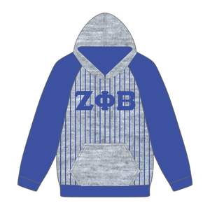 Zeta Phi Beta Grey Body Blue Raglan Pinstripes Pullover Hoodie Greek Sorority Apparel Custom Divine Nine HBCU Ropa - Product Image 2