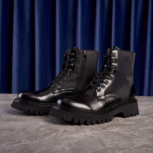 Nouvelles bottes de travail pour hommes, <span class=keywords><strong>style</strong></span> motard, en cuir véritable, à semelle épaisse, rehaussantes - Product Image 2