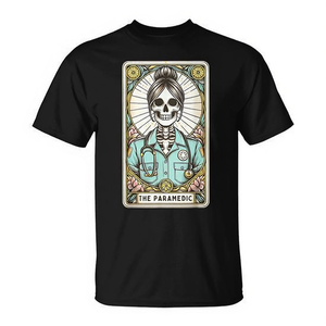 เสื้อยืดลายไพ่ทาโรต์รูปโครงกระดูกพยาบาลฉุกเฉิน EMS EMT ER สำหรับโปรโมชั่น - Product Image 2