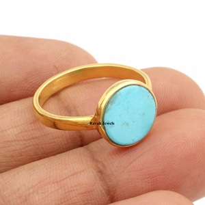 Anillo con bisel de oro Vermeil Chapado en plata de ley 925 de 18 quilates personalizado, último anillo fino para mujer, turquesa de Arizona, fabricado por India - Product Image 3