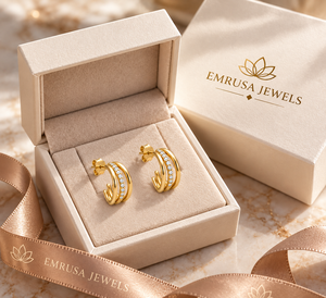 Trendy 925 Sterling <b>Silver</b> Gold Vermeil Double Row Pave Half <b>Hoop</b> <b>Earrings</b> <b>for</b> <b>Women</b>-Wedding & Party Gift - Product Image 5