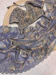 Sari Étnico de Satén de Última Moda de Boutique India, Diseño Exclusivo para Bodas, Fiestas, Festivales, Prenda de Moda para Mujer, Superventas - Product Image 2