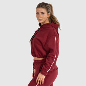 Sudaderas con capucha cortas de gran tamaño de alta calidad para mujer logotipo bordado personalizado sólido hombro caído cordón con capucha de talla grande lavado - Product Image 3