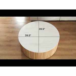 Grande tavolino da caffè in legno chiaro facile da montare con piano in ceramica rustica per casa o Hotel in rovere e materiale metallico - Product Image 4