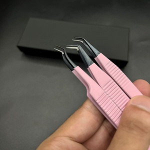 Pinzas profesionales para extensiones de pestañas, punta de fibra de Plasma negra con agarre Dumond, uso sostenible de acero inoxidable para cejas - Product Image 2