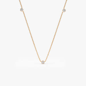 สร้อยคอเพชรแท้ 0.19 กะรัต แบบฝังขอบเพชรแท้ สร้อยคอทองคำแท้ 14K ดีไซน์เรียบง่ายสมมาตร - Product Image 2