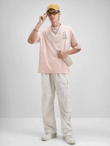 T-shirt pour homme surdimensionné en coton lourd uni de qualité supérieure, logo sur le devant, écologique, respirant, 280 g - Product Image 2