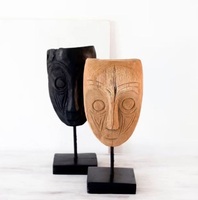 Masque mural tribal en bois sculpture à la main art ethnique visage pour décor à la maison déclaration TABLETOP accent rustique bois gardien totem