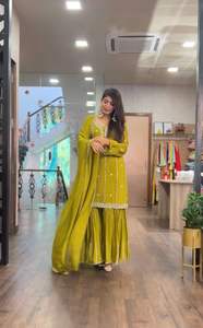 Presentando el nuevo conjunto de Kurti-plazzo Top Georgette pesado de buena calidad con hermoso bordado y pesado Georgette Plazzo y Dupatta - Product Image 5