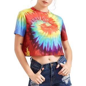 Gran oferta, venta al por mayor, camiseta para niñas, camiseta de manga corta teñida con lazo para mujeres, camiseta bordada, Top corto - Product Image 3