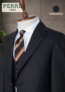 PERRE Men's Brown Double Breasted Business <b>Suit</b> Mandarin Collar Regular Fit Plus Size Viscose/Polyester Worsted Fabric - Product Image 3