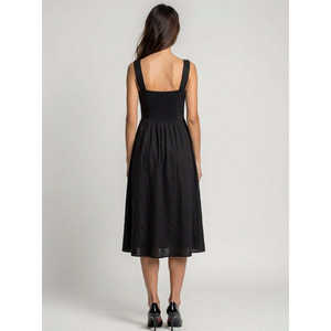 Vestido Midi Minimalista con Estampado Sólido y Fruncido, 100% Algodón Transpirable, Sin Mangas, Corte A, Elegante, para Oficina o Fiesta, Talla Única XS-X-L - Product Image 4