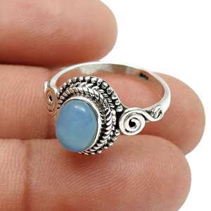 Bague de mariage bohème au design vintage parfait avec pierre précieuse en calcédoine, fabriquée en argent sterling 925 massif, bijoux de haute qualité - Product Image 2
